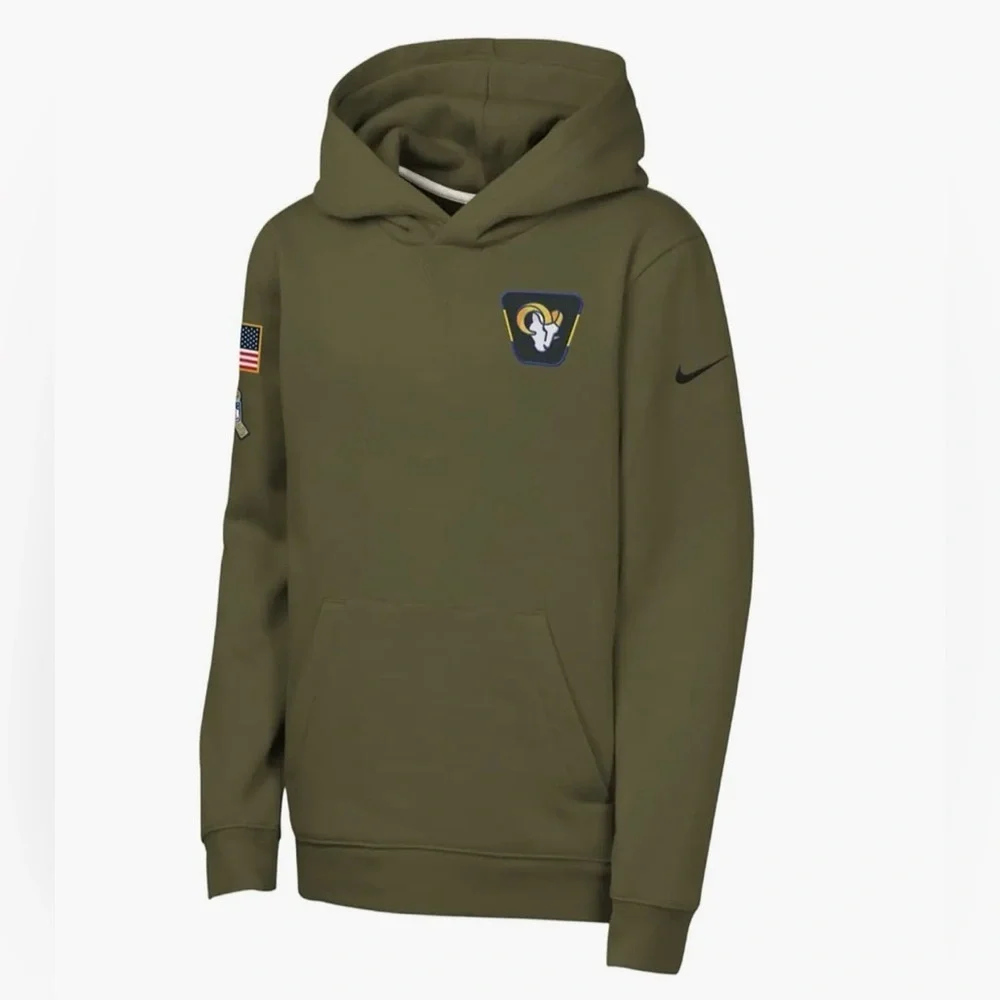 Youth Nike Olive Los Angeles Rams 2025 Salute to Service Club Fleece Hoodie